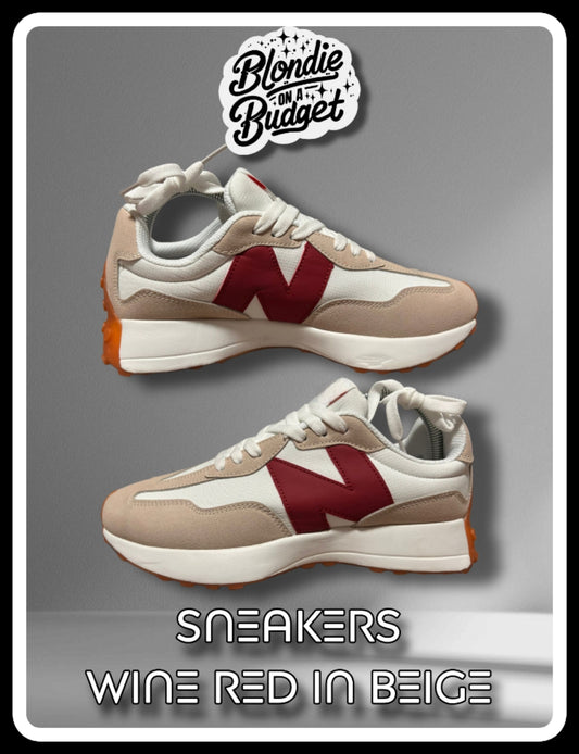 Sneakers - Wine Red in Beige